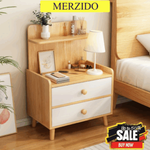 Wooden Bedside Cabinet with Storage Drawers Side Table Cabinet Shelf - Image 1